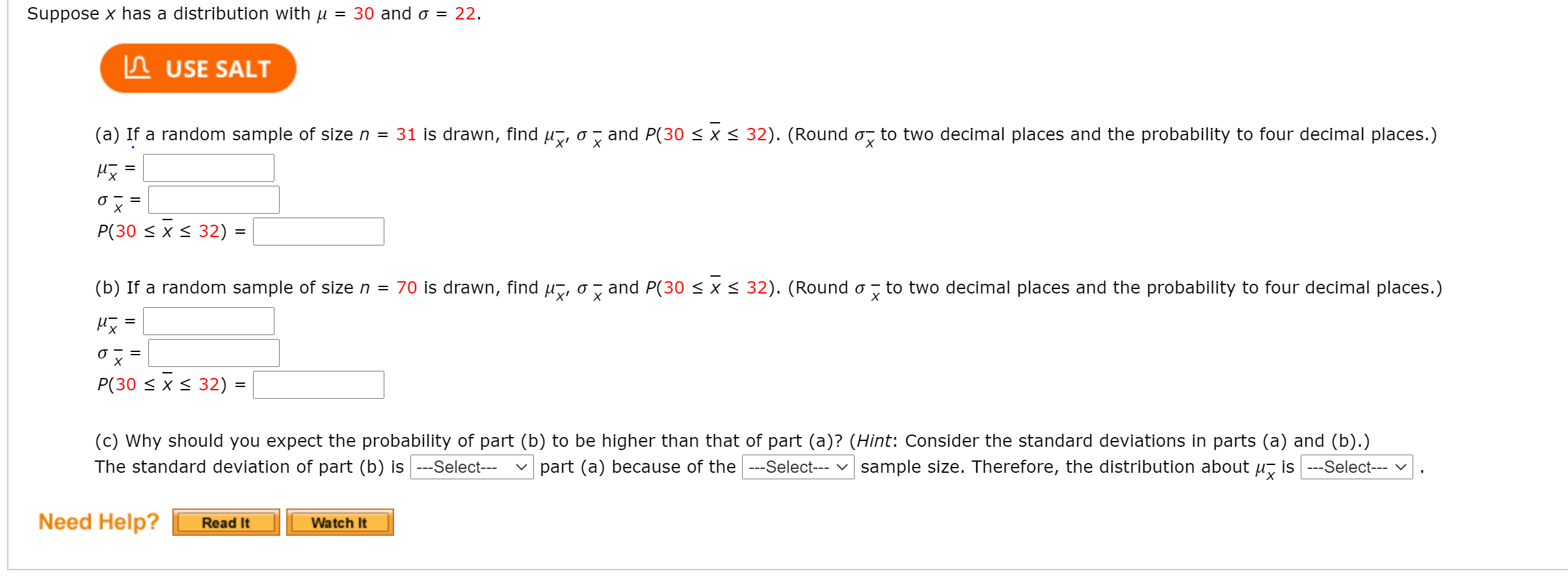 Solved Suppose X Has A Distribution With U 30 And O 22 Chegg Com