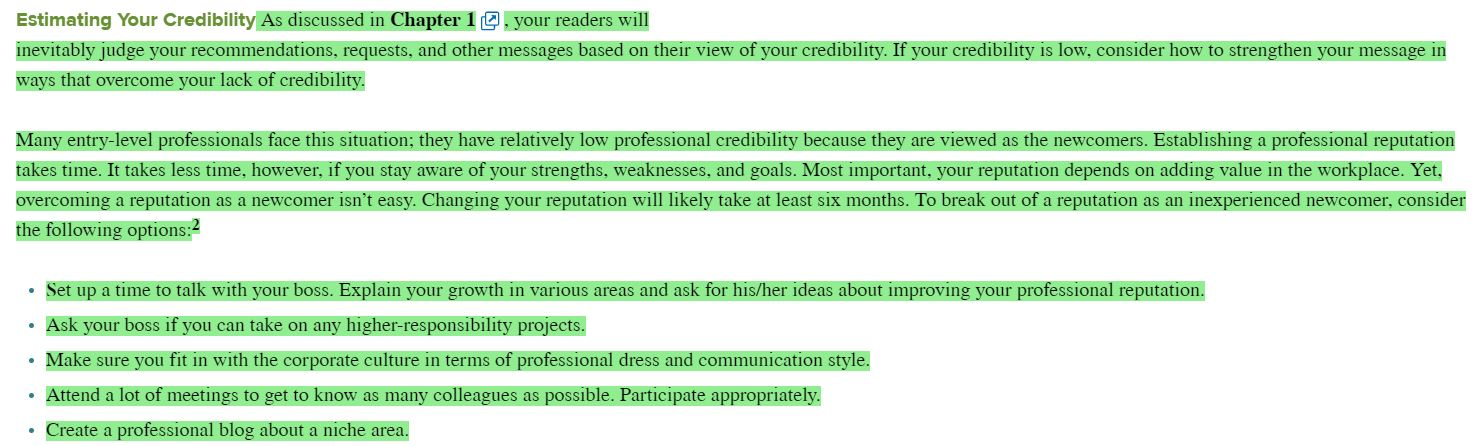 Estimating Your Credibility As discussed in Chapter 1 q. your readers will inevitably judge your recommendations, requests, a