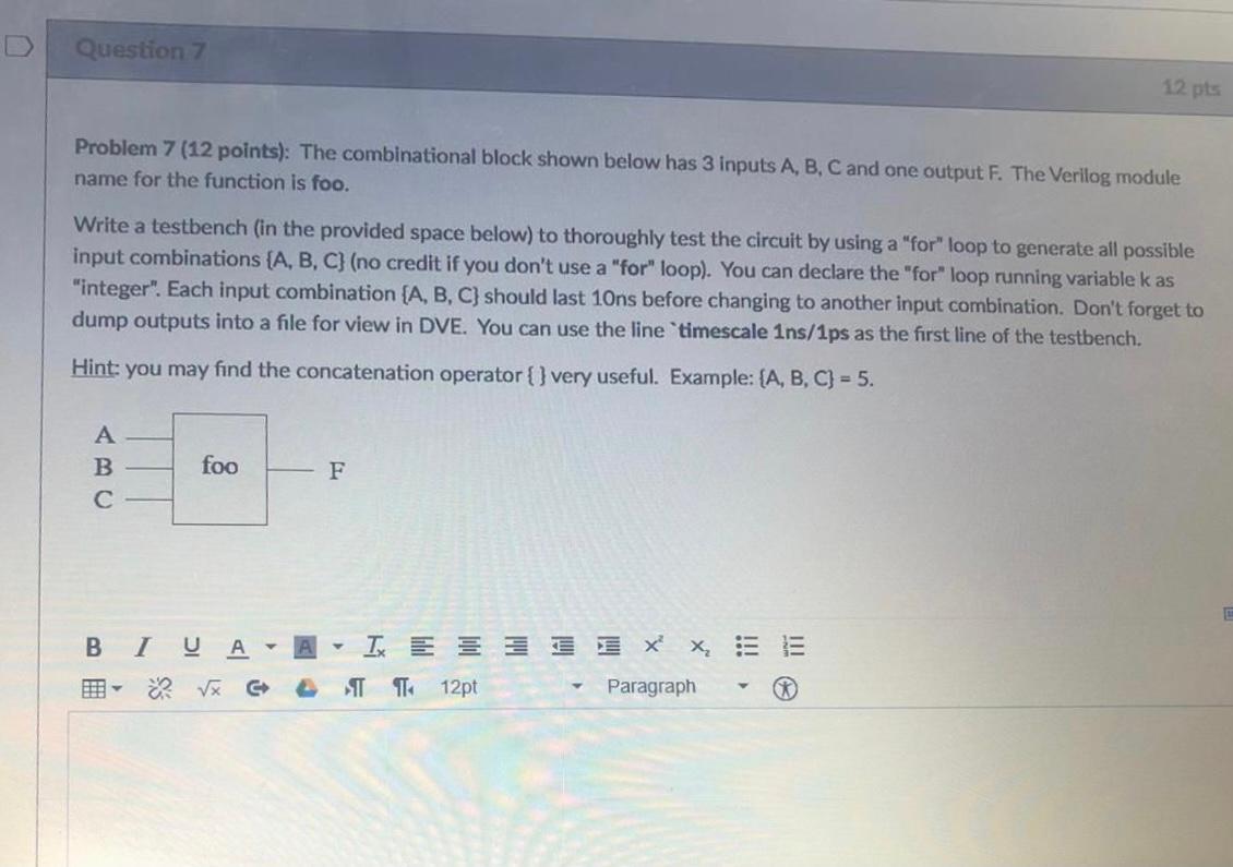 Solved D Question 7 12 pts Problem 7 (12 points): The | Chegg.com