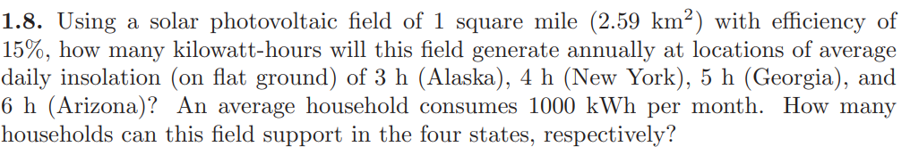 Solved 1 8 Using A Solar Photovoltaic Field Of 1 Square Chegg