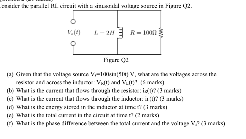 Solved Consider the parallel RL circuit with a sinusoidal | Chegg.com