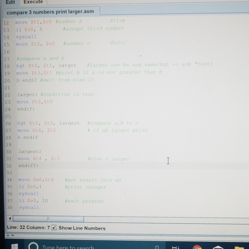 Solved 0101 Edit Execute compare 3 numbers print larger.asm | Chegg.com