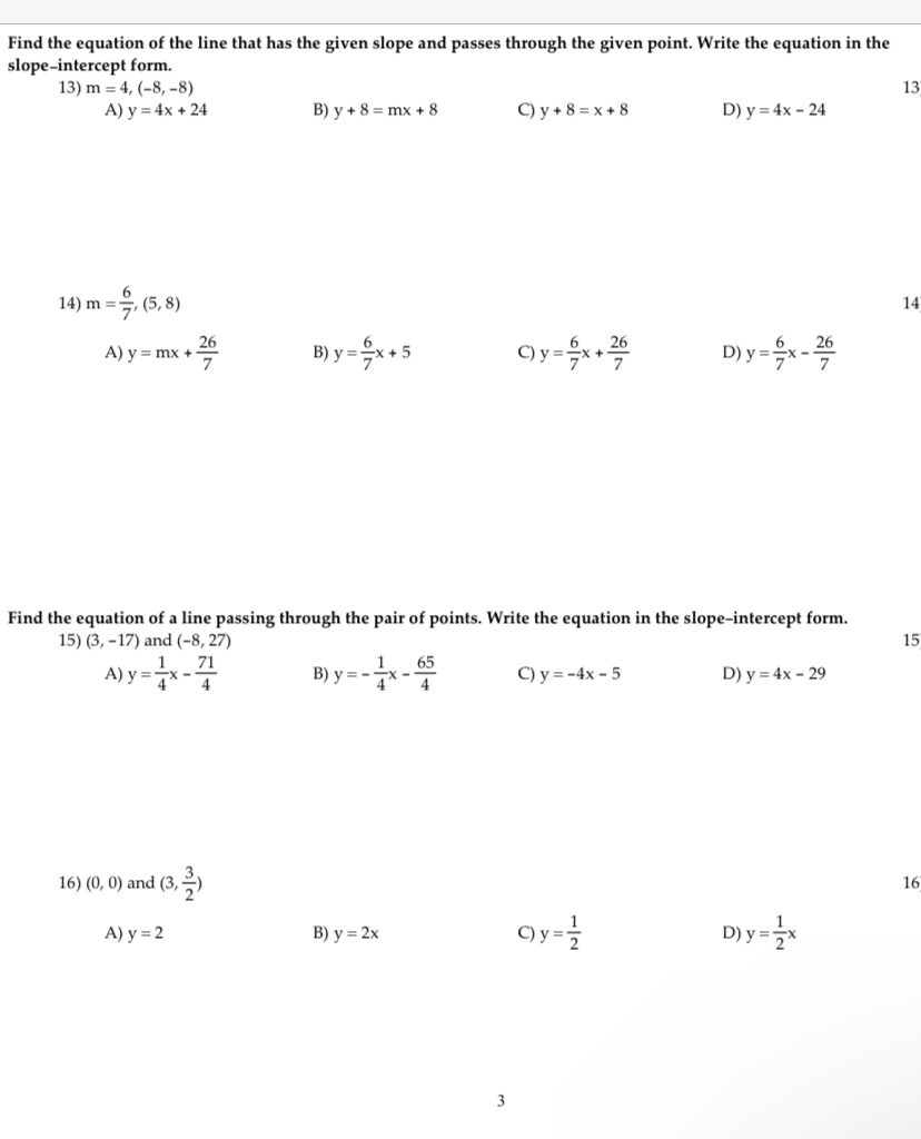 Solved Find the equation of the line that has the given | Chegg.com