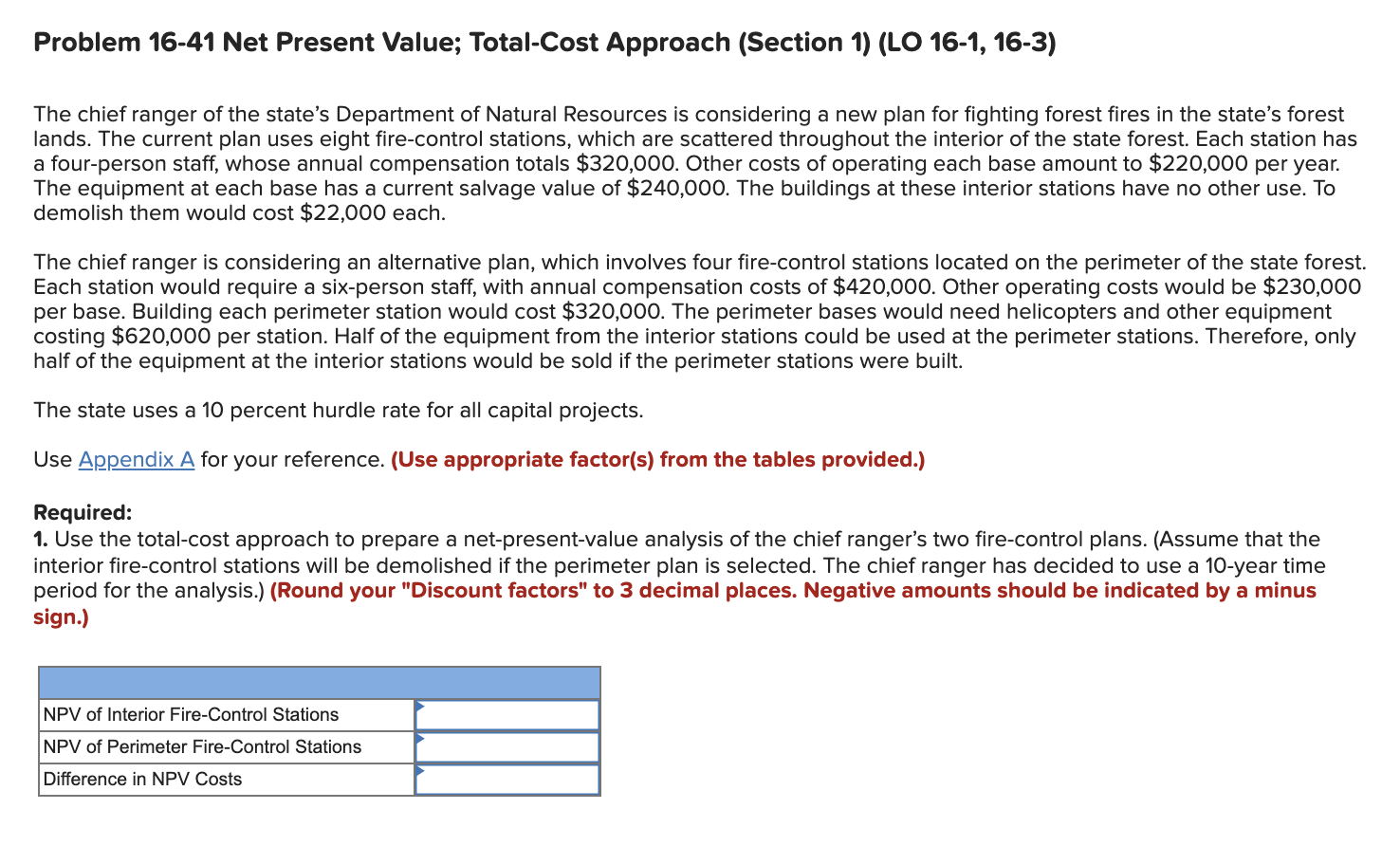 Solved Problem 16-41 Net Present Value; Total-Cost Approach | Chegg.com