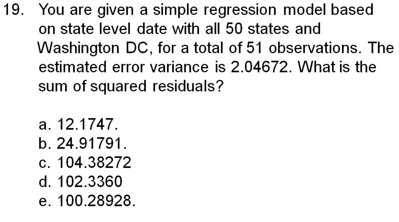 Solved 19. You are given a simple regression model based on | Chegg.com