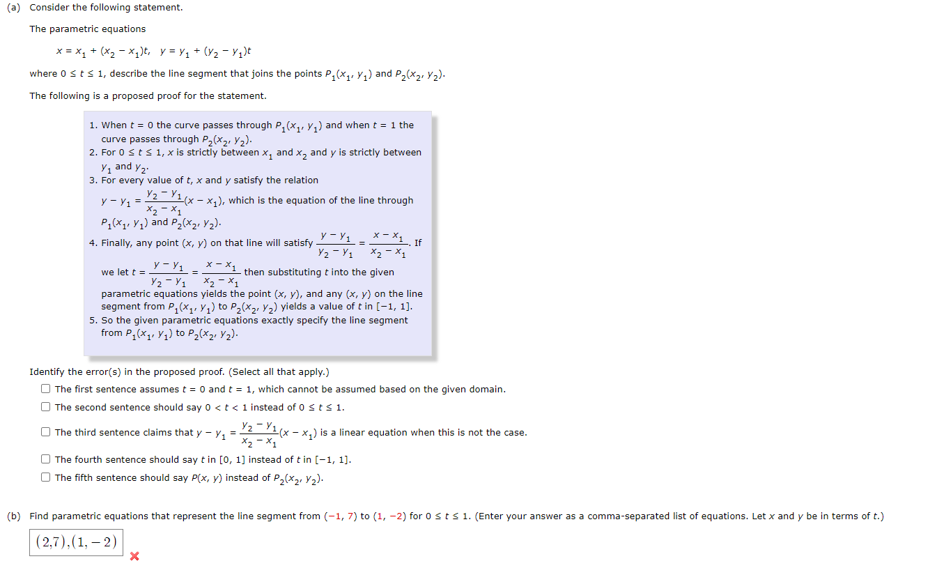 Solved A Consider The Following Statement The Parametric