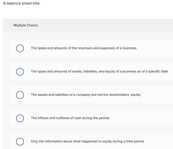 a-balance-sheet-lists-multiple-choiceothe-types-and-amounts-of-the