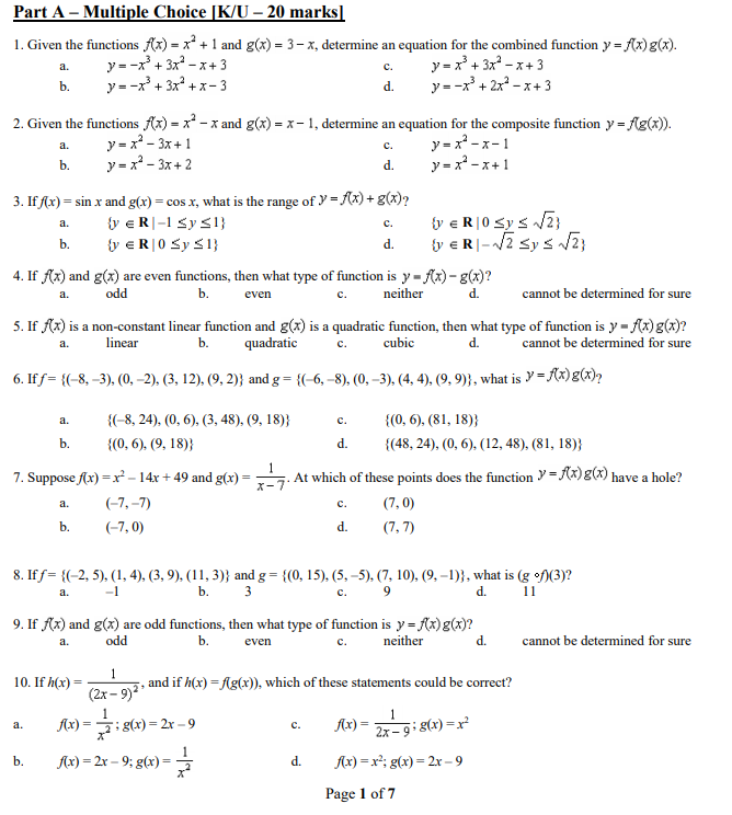 Part A Multiple Choice K U Marks 1 Given The Chegg Com