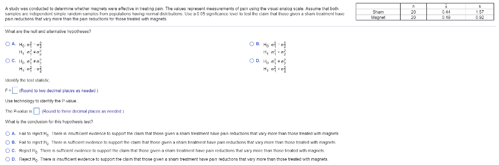 Solved A study was conducted to determine whether magnets | Chegg.com
