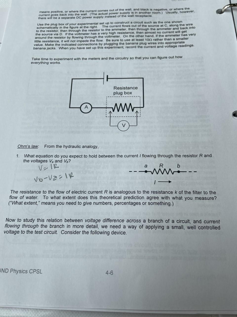 Solved voltage difference between C and D. experiment | Chegg.com