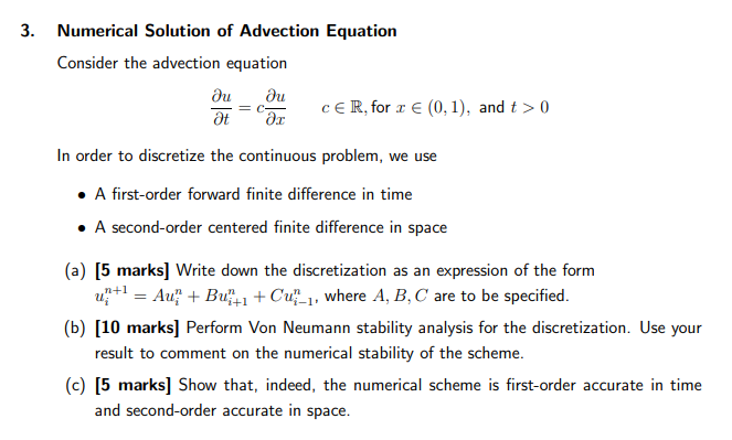 3. Numerical Solution of Advection Equation Consider | Chegg.com