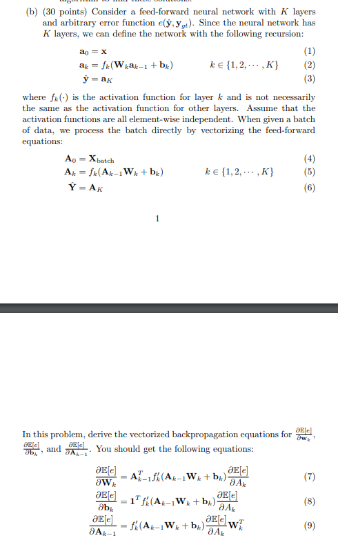 Solved (b) (30 points) Consider a feed-forward neural | Chegg.com
