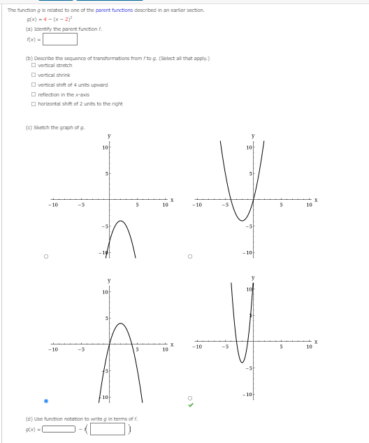 Solved The function g is related to one of the parent | Chegg.com