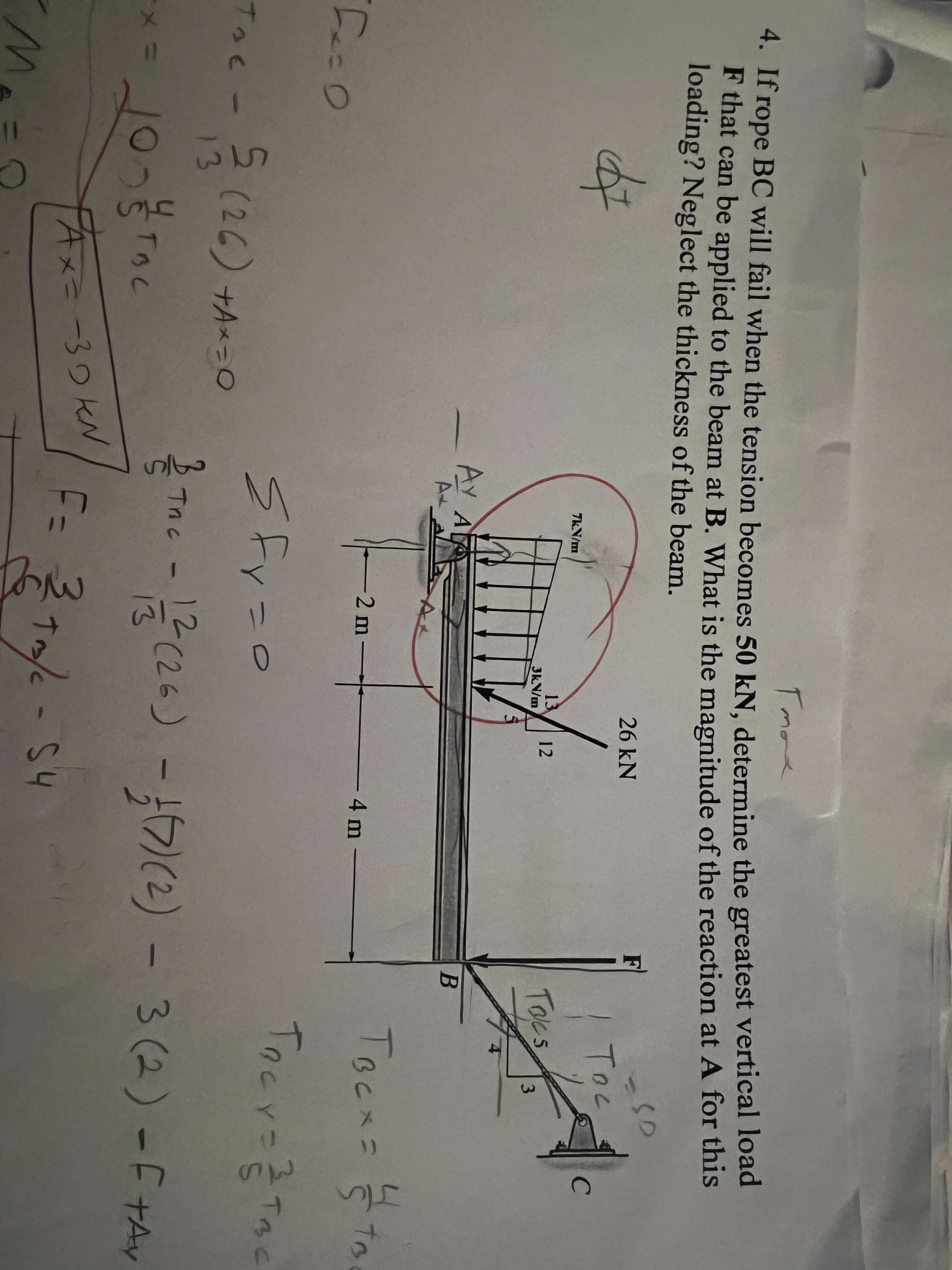 Solved 4. If Rope BC Will Fail When The Tension Becomes 50 | Chegg.com