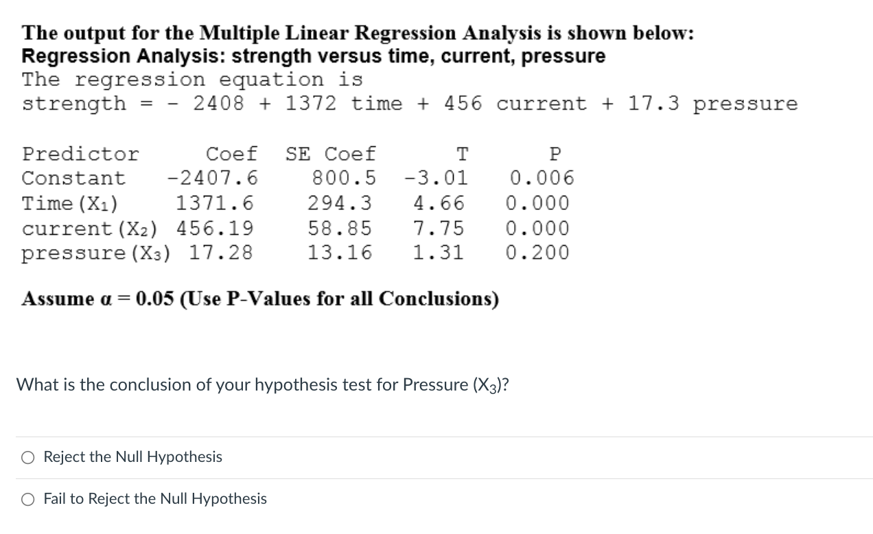 Solved The output for the Multiple Linear Regression | Chegg.com