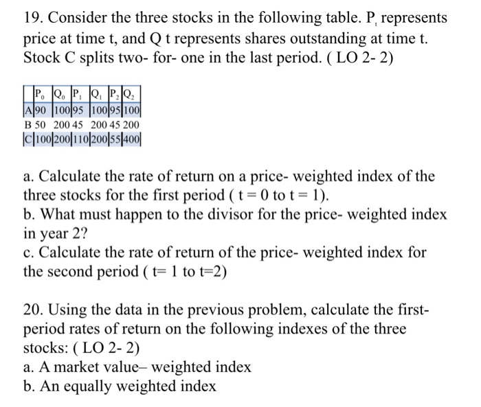 Solved Consider the three stocks in the following table. P_t | Chegg.com