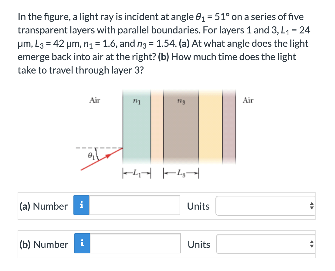 Solved In the figure, a light ray is incident at angle 01 = | Chegg.com