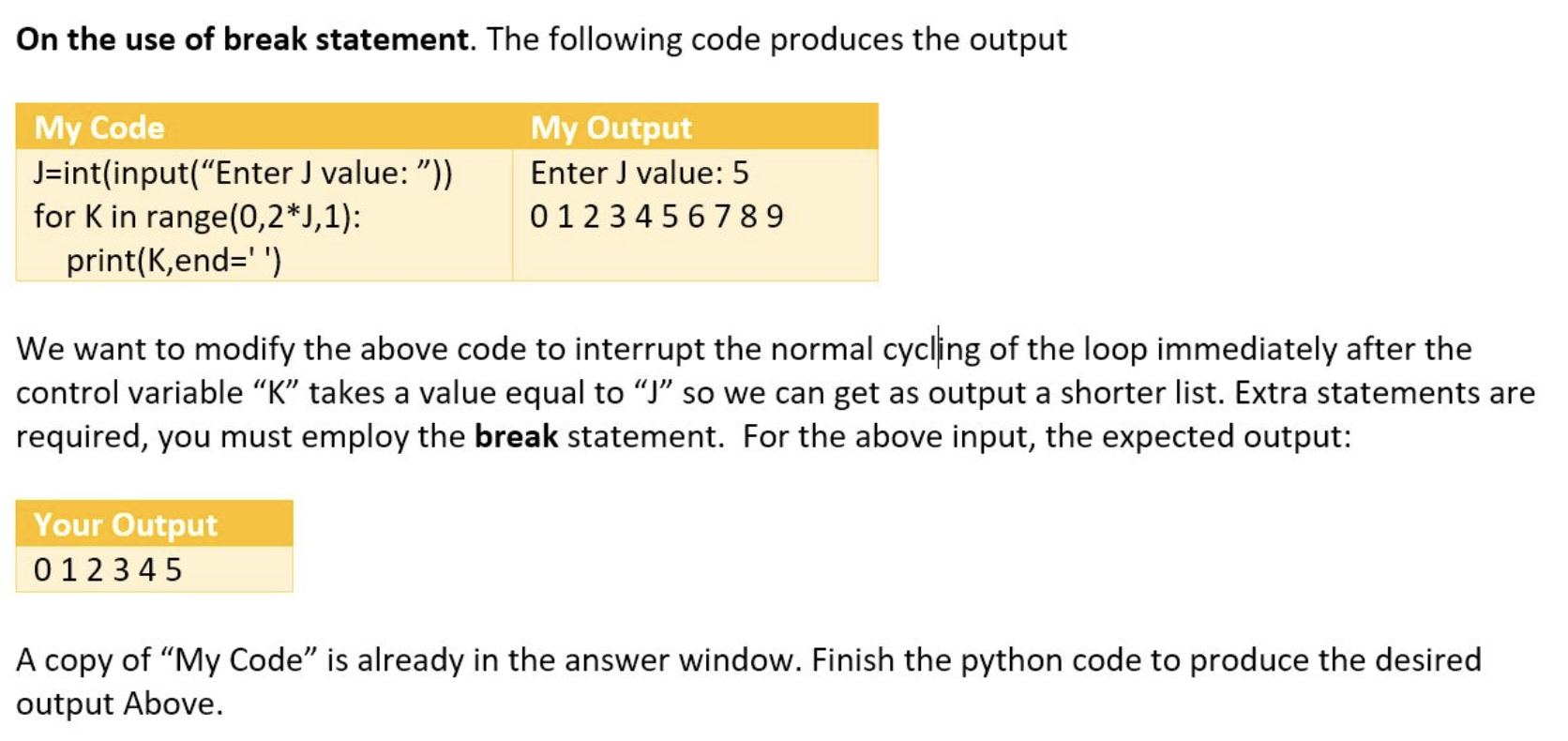 Solved On The Use Of Break Statement. The Following Code | Chegg.com