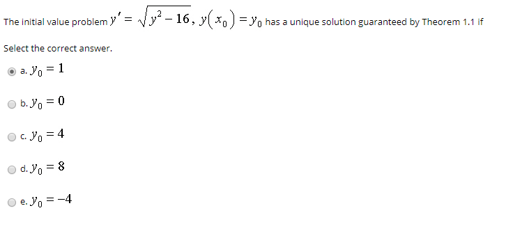 Solved The initial value problem y' = V22 - 16, y( ) = y, | Chegg.com