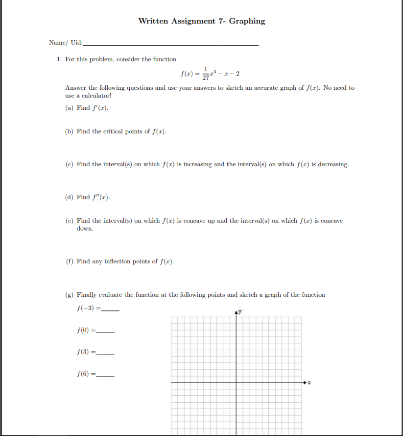 Solved Written Assignment 7- Graphing Name/ Uid: - -2 1. For | Chegg.com