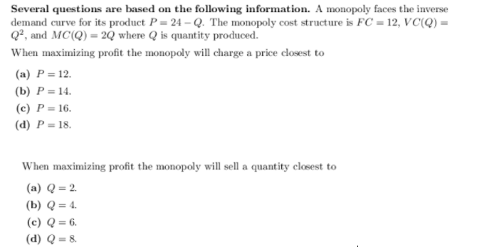 Solved Several questions are based on the following | Chegg.com