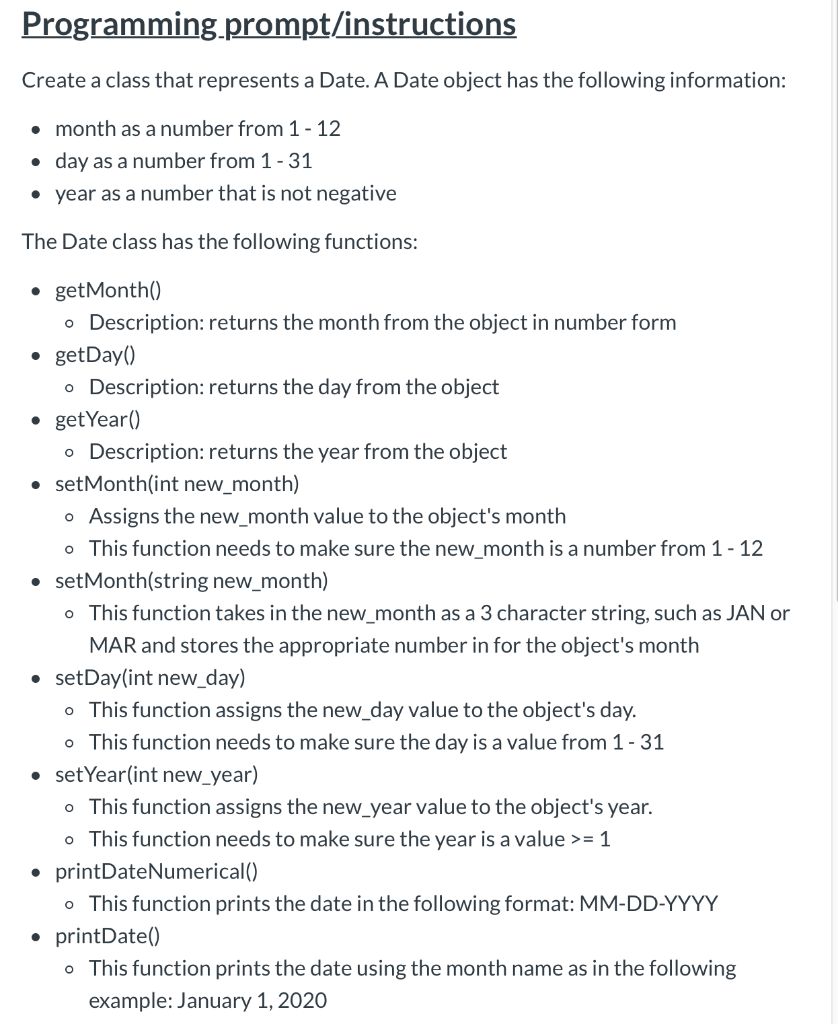 Solved Programming.prompt/instructions Create a class that | Chegg.com