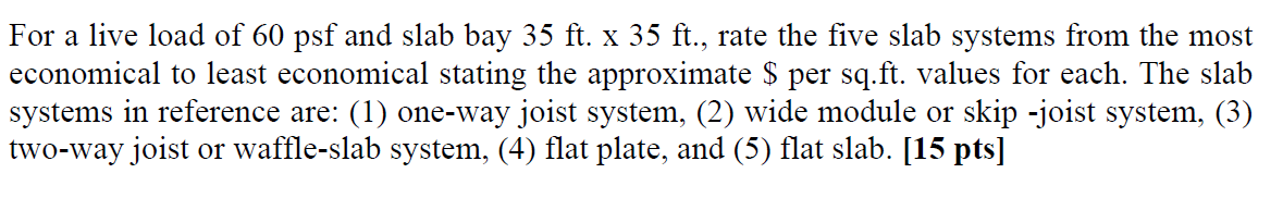 Solved For A Live Load Of 60 Psf And Slab Bay 35 Ft. X 35 