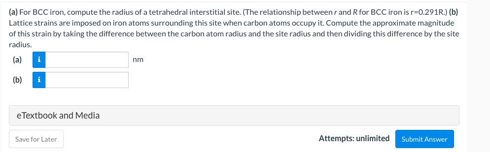 Solved (a) For BCC iron, compute the radius of a tetrahedral | Chegg.com