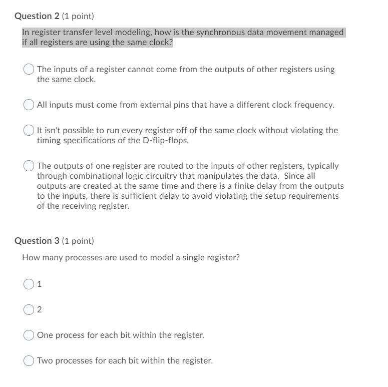 Solved Question 2 (1 point) In register transfer level | Chegg.com