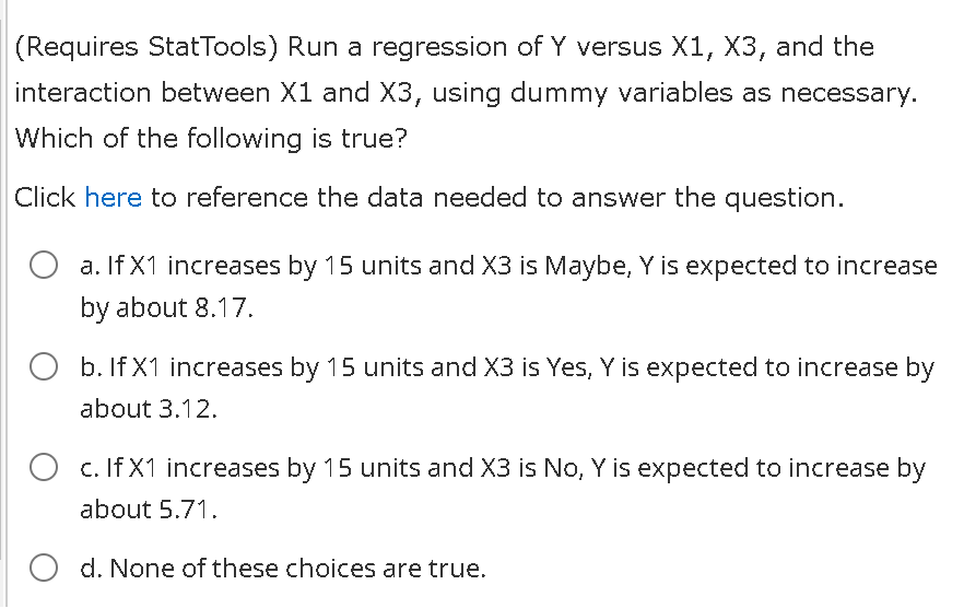 Solved Requires StatTools) Run a regression of Y versus | Chegg.com