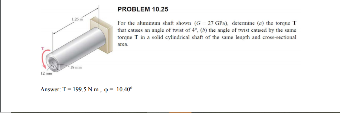 Problem 10 25 1 25 M For The Aluminum Shaft Shown G Chegg 