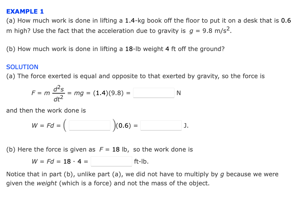 Solved EXAMPLE 1 a How much work is done in lifting a Chegg