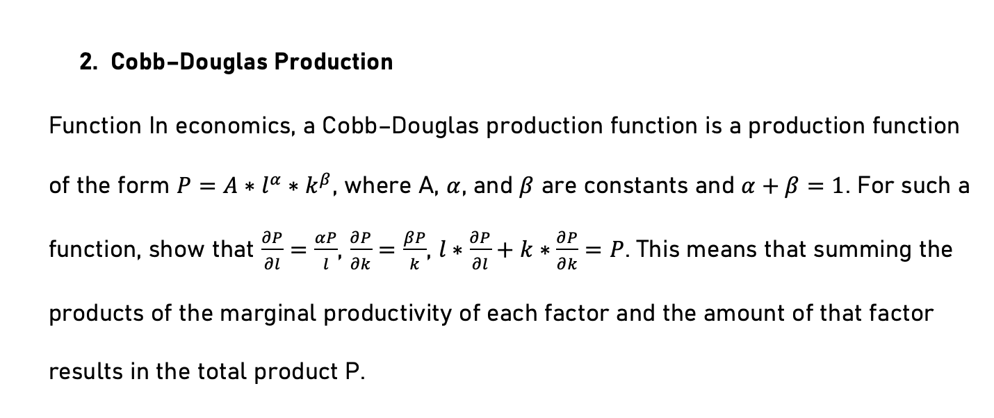 Solved 2. Cobb-Douglas Production Function In Economics, A | Chegg.com