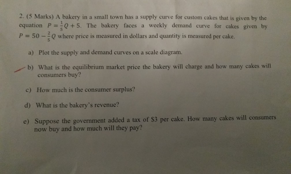 Solved 2. (5 Marks) A Bakery In A Small Town Has A Supply | Chegg.com