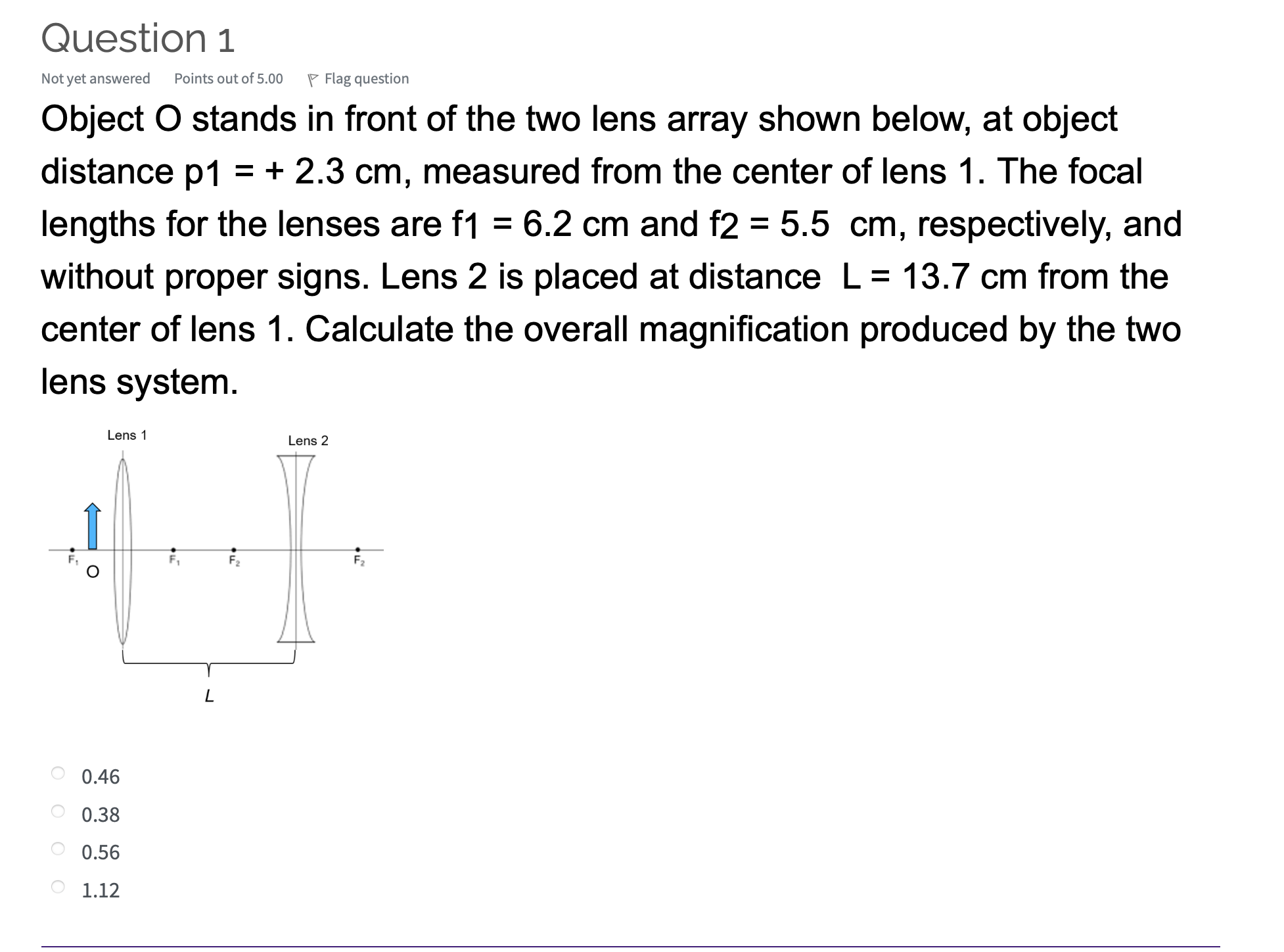 Solved Question 1Object O ﻿stands in front of the two lens | Chegg.com