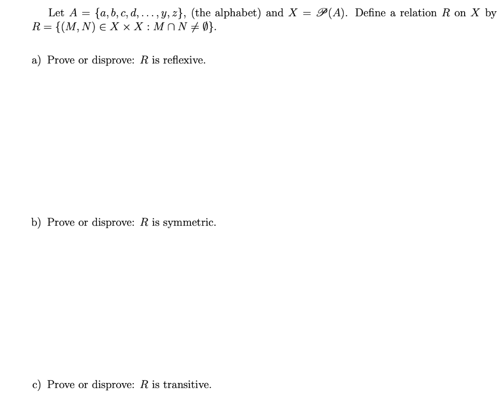 Solved P A Define A Relation R On X By Let A A B C D Chegg Com