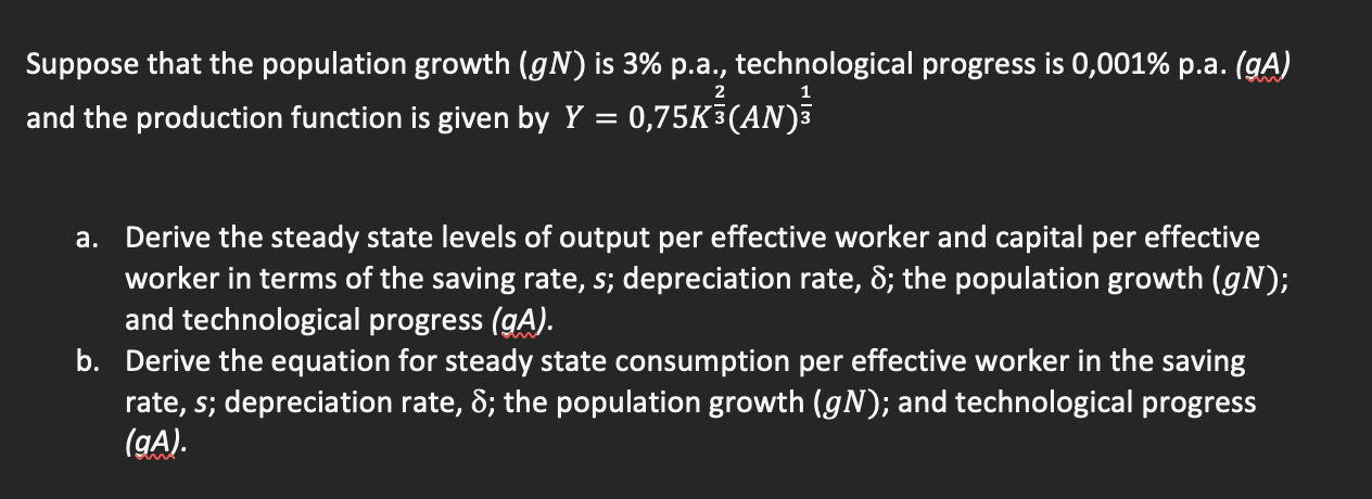 Solved Suppose that the population growth (gN) is 3% p.a., | Chegg.com