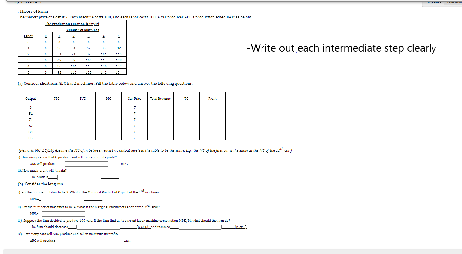 Solved QUESTION 2 10 points Save Answer Using the production | Chegg.com