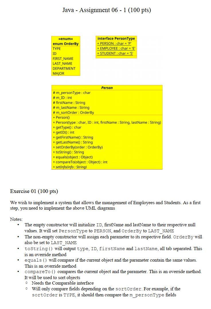 Solved Java - Assignment 06 - 1 (100 pts) interface | Chegg.com