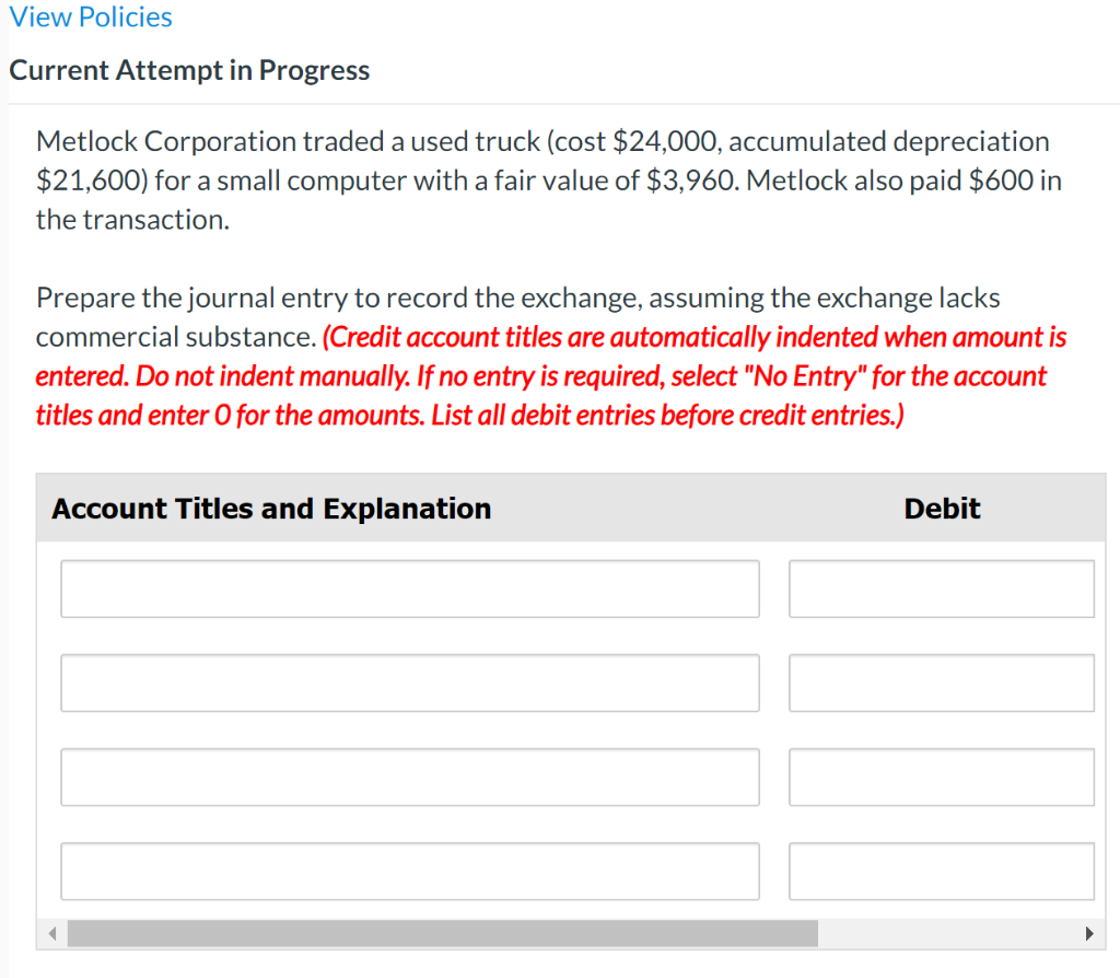 Solved Metlock Corporation traded a used truck (cost