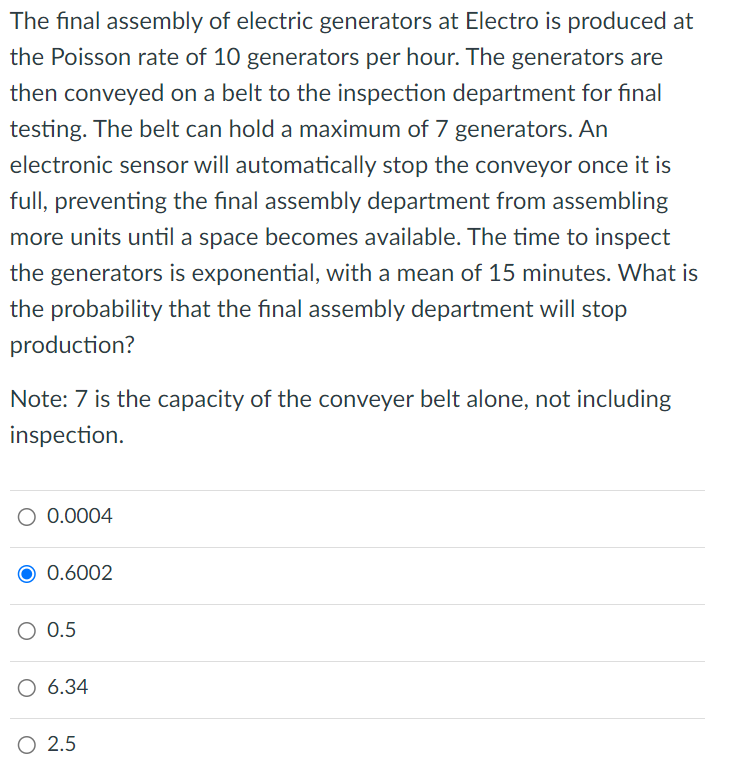 Solved The final assembly of electric generators at Electro