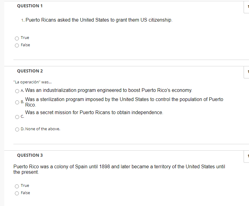 Solved QUESTION 1 1. Puerto Ricans asked the United States | Chegg.com