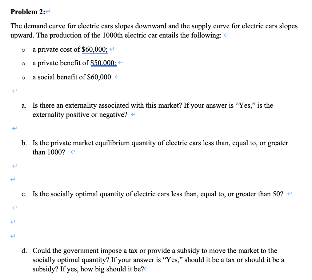 Solved Problem 2: The demand curve for electric cars slopes | Chegg.com