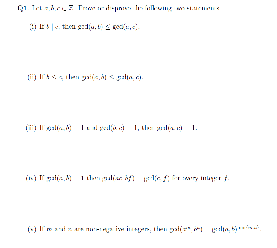 Solved Q1. Let A, B, C E Z. Prove Or Disprove The Following | Chegg.com