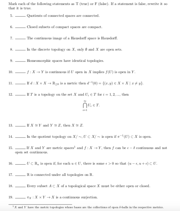 Solved Mark each of the following statements as T(true) or F | Chegg.com