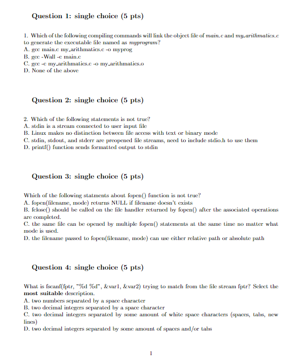 Solved 1. Which of the following compiling commands will | Chegg.com