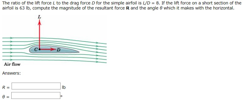 Solved The ratio of the lift force L to the drag force D for | Chegg.com