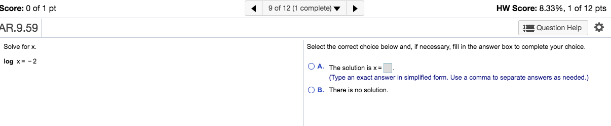 Solved Score: 0 of 1 pt 8 of 12 (1 complete) н AR.9.54 Solve | Chegg.com