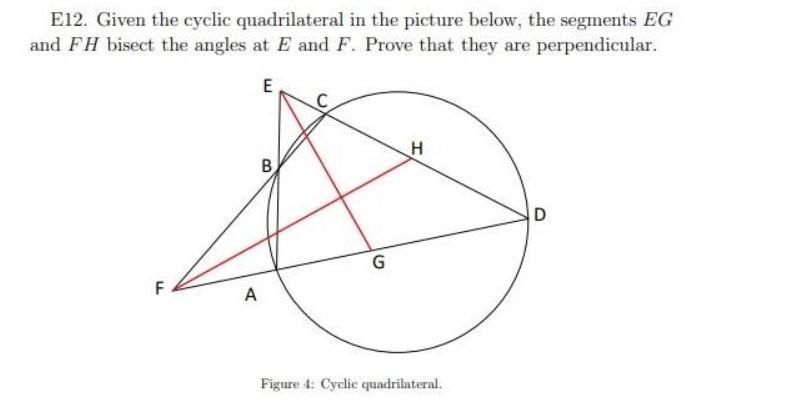 Solved E12. Given the cyclic quadrilateral in the picture | Chegg.com