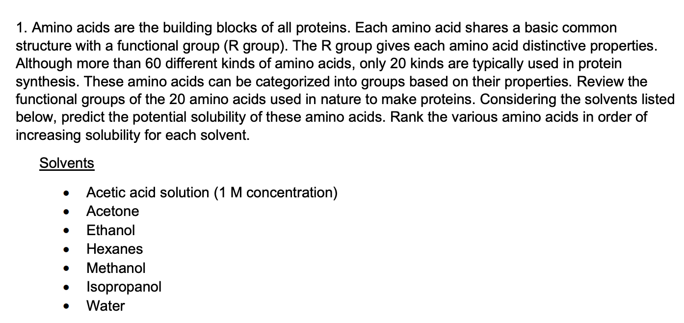 Solved 1. Amino acids are the building blocks of all | Chegg.com